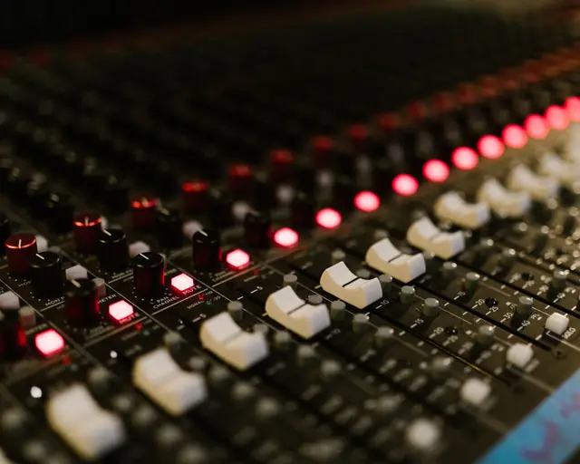 Close-up of an illuminated mixing console